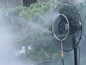Fans that spray water mist
