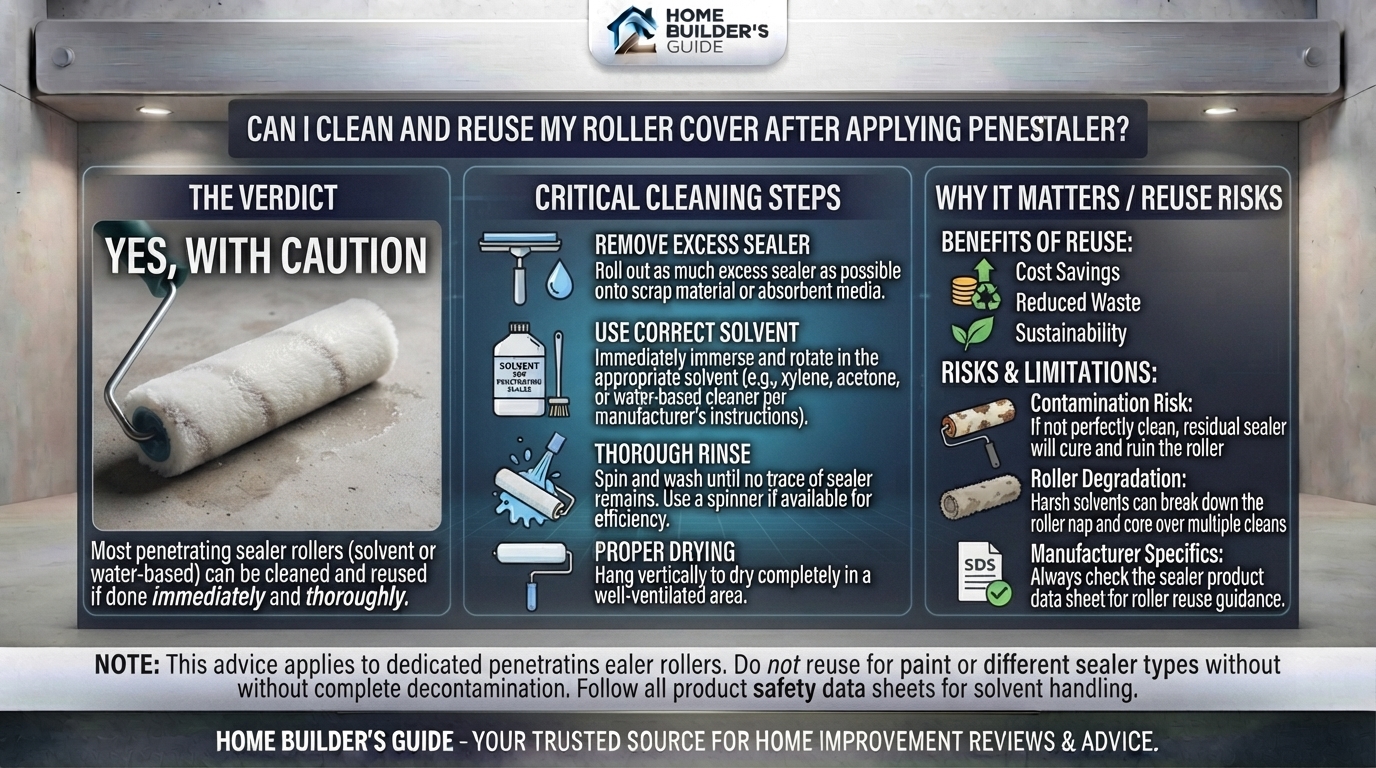 Can I clean and reuse my roller cover after applying penetrating sealer