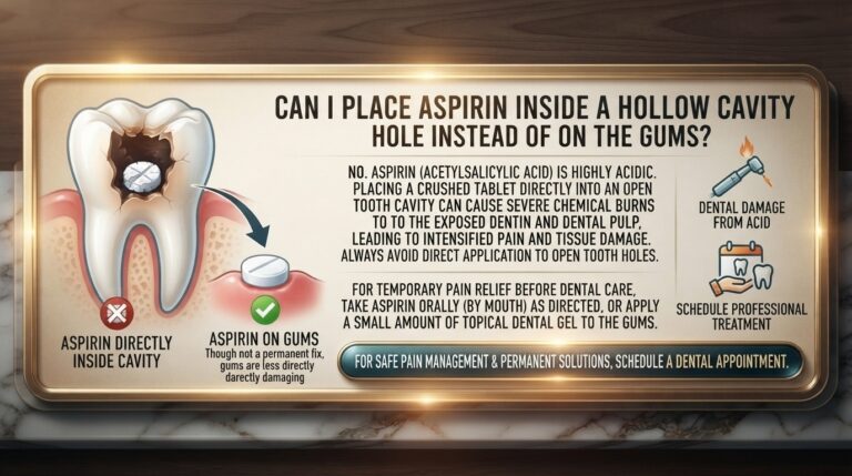 Can I place aspirin inside a hollow cavity hole instead of on the gums?