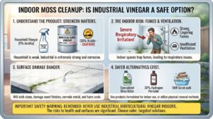 Can I use industrial horticultural vinegar indoors to clean up moss