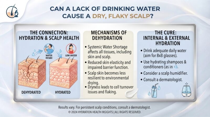 Can a lack of drinking water cause a dry, flaky scalp