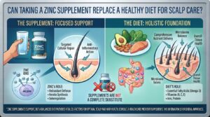 Can taking a zinc supplement replace a healthy diet for scalp care