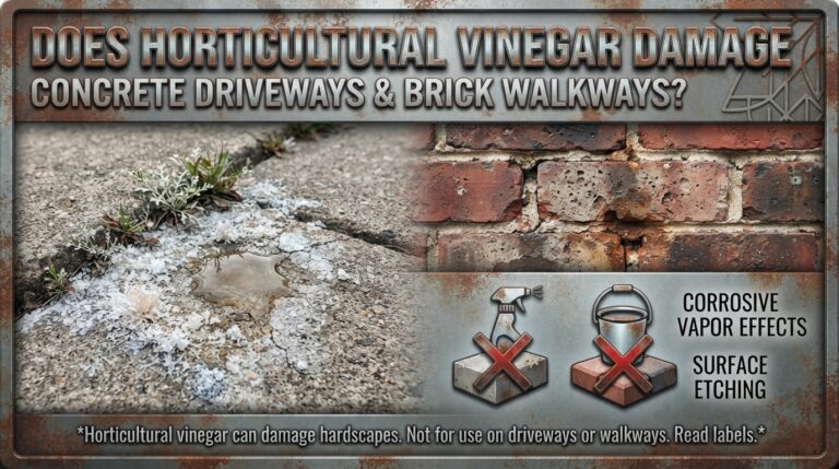 Does horticultural vinegar damage concrete driveways and brick walkways?