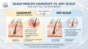 How can I tell the difference between dandruff and a dry scalp