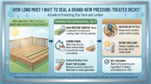 How long must I wait to seal a brand-new pressure-treated deck