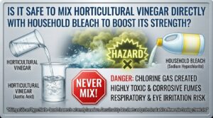 Is it safe to mix horticultural vinegar directly with household bleach to boost its strength