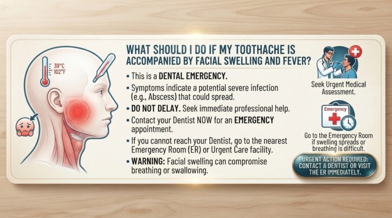 What should I do if my toothache is accompanied by facial swelling and fever?