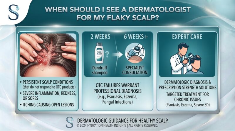 When should I see a dermatologist for my flaky scalp