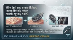 Why do I see more flakes immediately after brushing my hair