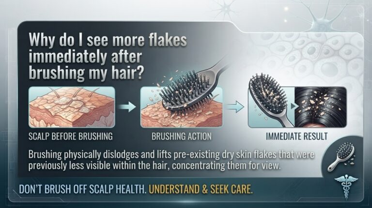 Why do I see more flakes immediately after brushing my hair?