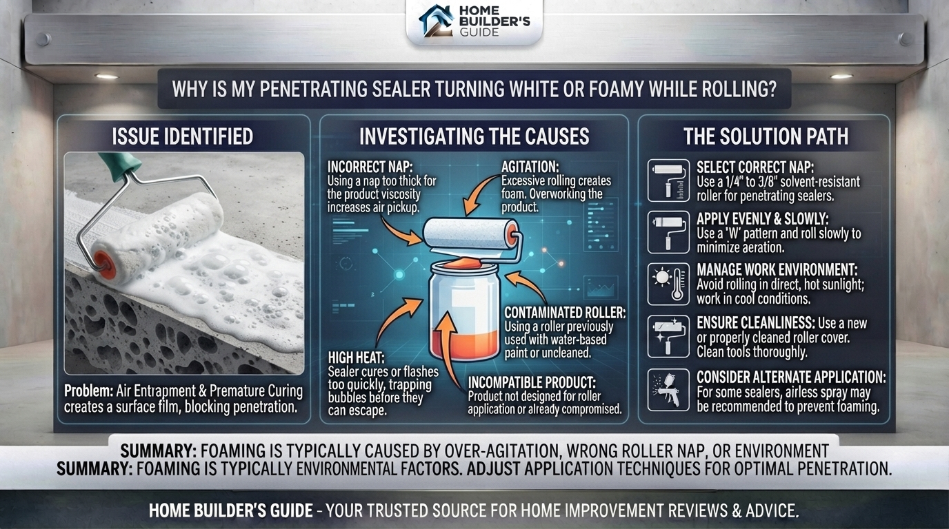 Why is my penetrating sealer turning white or foamy while rolling