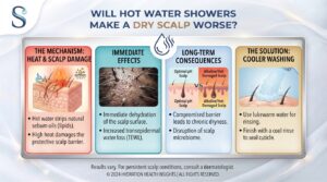 Will hot water showers make a dry scalp worse