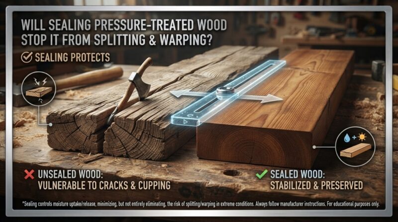 Will sealing pressure-treated wood stop it from splitting and warping
