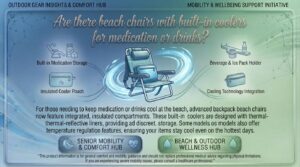 Are there beach chairs with built-in coolers for medication or drinks?