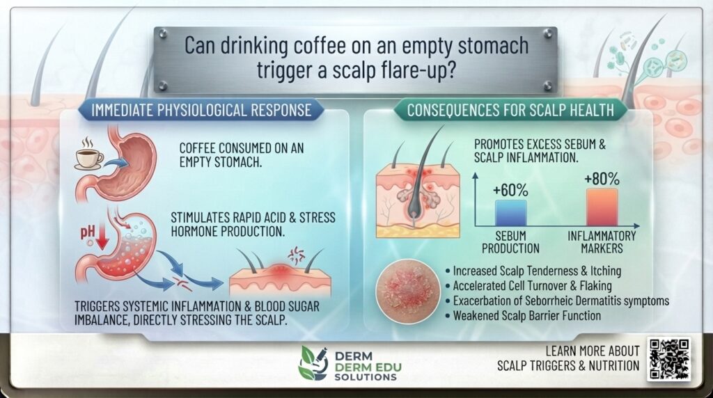 Can drinking coffee on an empty stomach trigger a scalp flare-up?