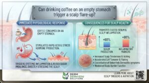 Can drinking coffee on an empty stomach trigger a scalp flare-up?