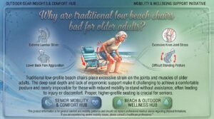 Why are traditional low beach chairs bad for older adults?