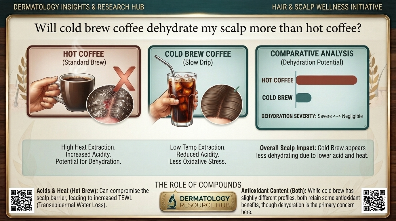 Will cold brew coffee dehydrate my scalp more than hot coffee