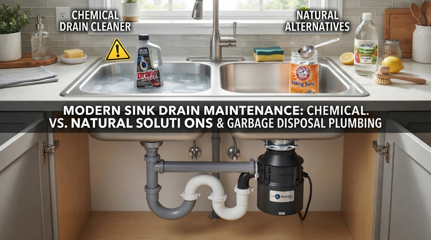 Can I use standard liquid drain cleaners in a kitchen sink with a garbage disposal