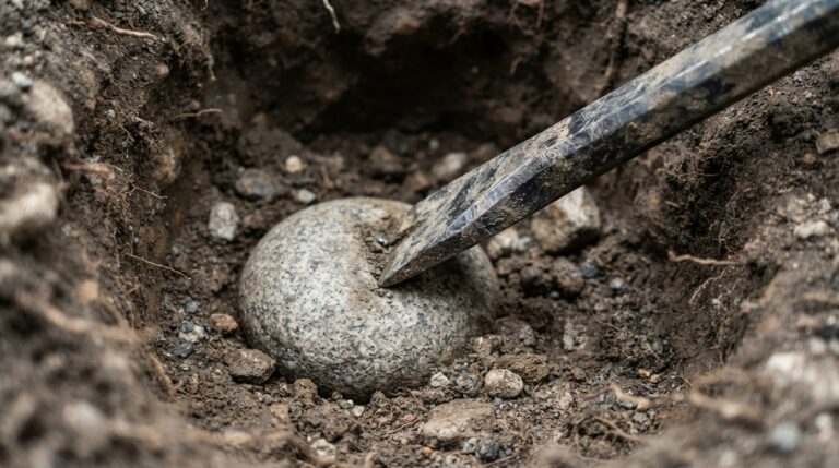 How do I prevent my digging bar from slipping when hitting round stones?